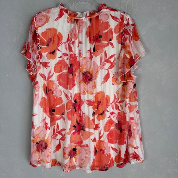 Haver and Blair plus size 2X blouse chiffon ruffle sleeve white orange floral - Picture 7 of 12